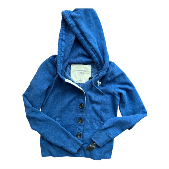 Abercrombie Hoodie navy blue with buttons and packets - Picture 4 of 9